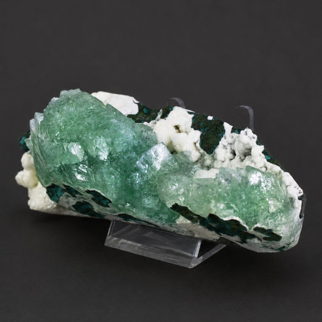 Green Apophyllite Crystalline Crust on Dark Rock Matrix | 390 g | 15 × 6 × 4 cm