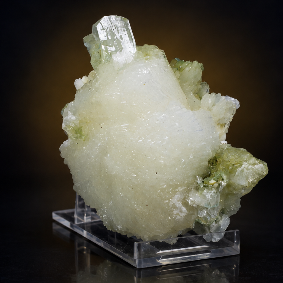 Natural White Stilbite with Green Apophyllite Mineral Specimen – 160g