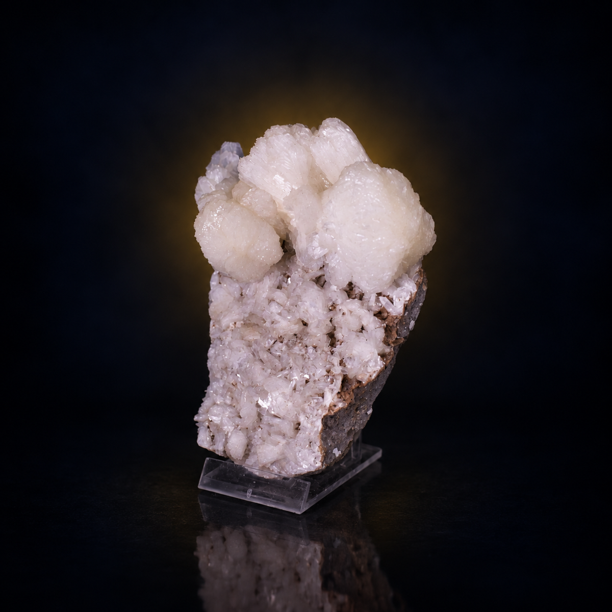 Natural White Stilbite Zeolite Crystal Cluster on Basalt Matrix – 400 g