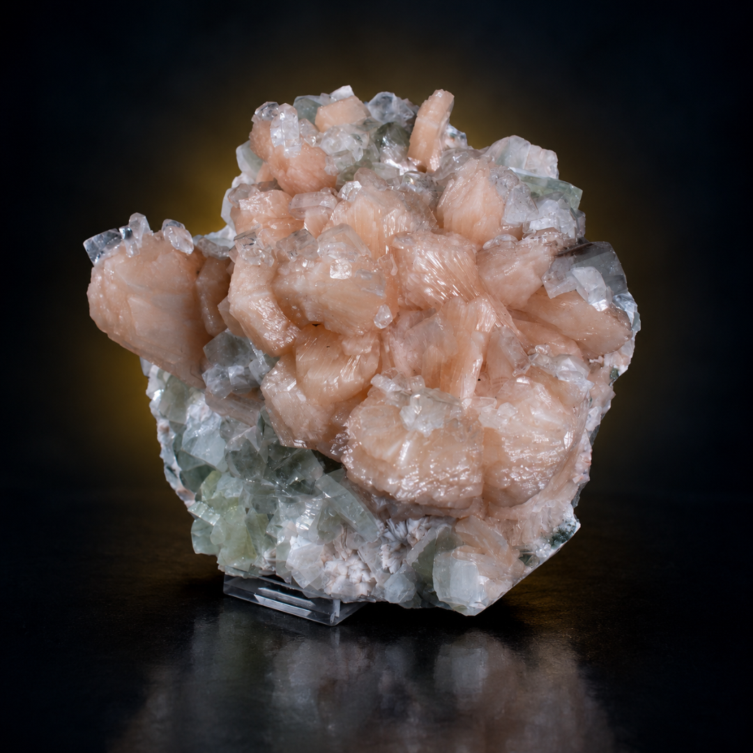 Natural Green Apophyllite with Heulandite Matrix Mineral Specimen – India