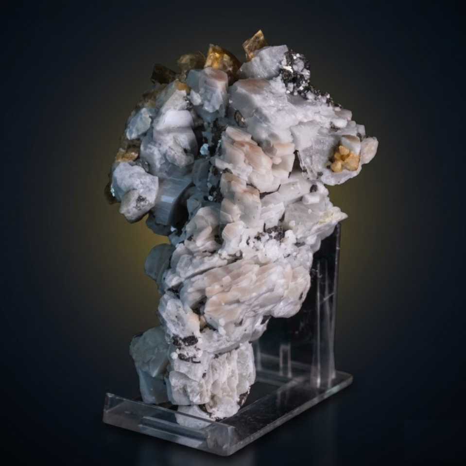 Natural Fluorescent Transparent Apatite with Pyrite &amp; Black Tourmaline on Matrix