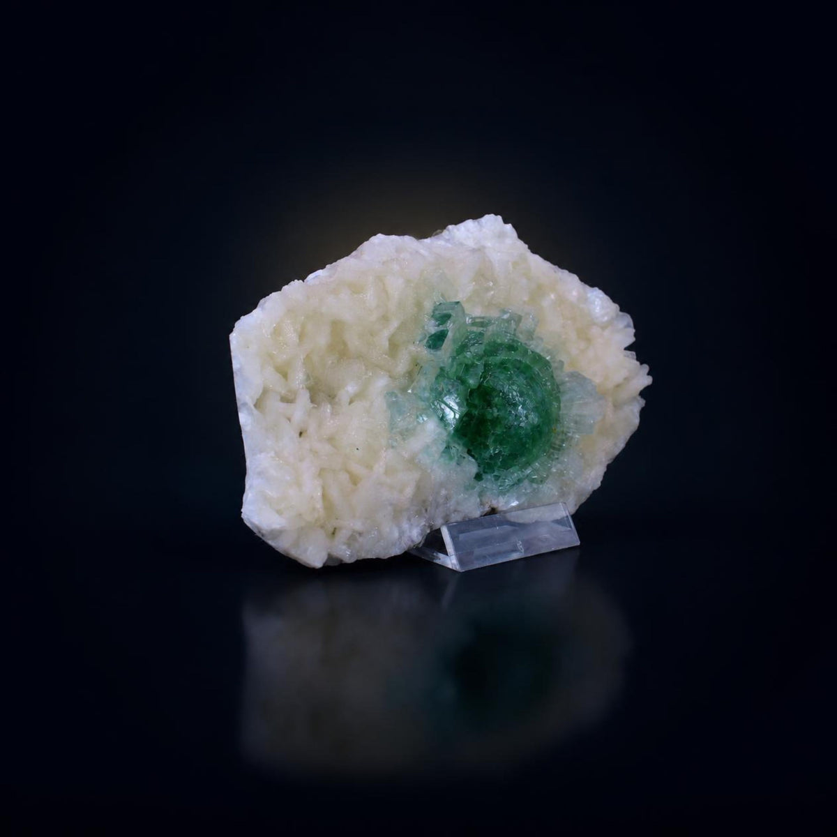 Natural Green Apophyllite with Stilbite Crystal Matrix Mineral Specimen from India 390 gm 13 × 8 × 3 cm