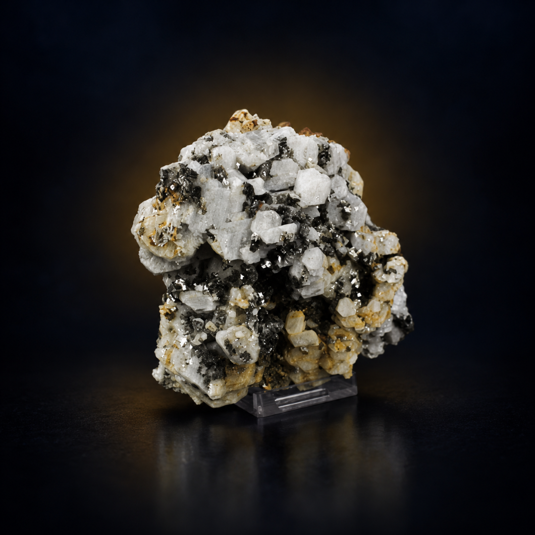 Natural Fluorescent Transparent Apatite Crystal with Pyrite Black Inclusions