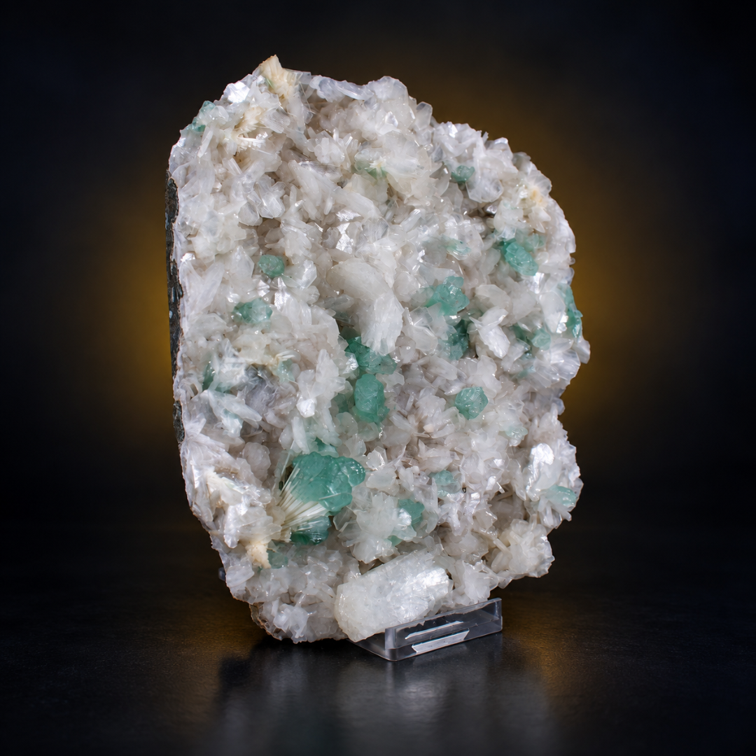 Natural Green Apophyllite with Heulandite Crystal Specimen – India