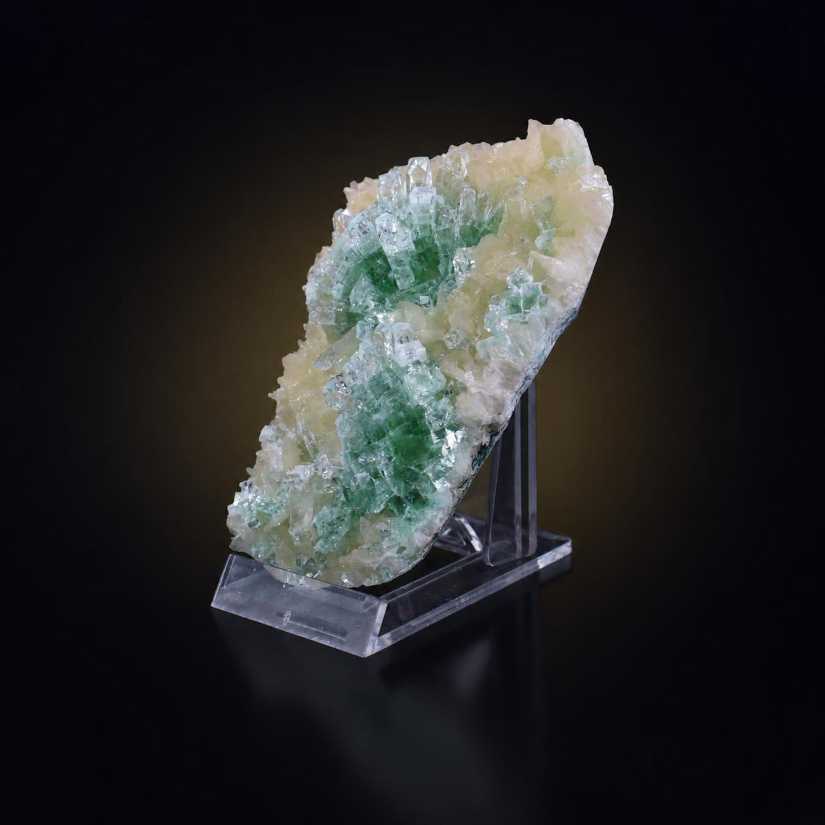 Natural Green Apophyllite with Stilbite Crystal Matrix Mineral Specimen from India 22 gm 11 × 7 × 2 cm