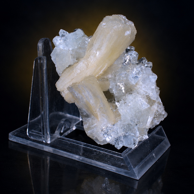 Apophyllite Tabular Crystal Group and Stilbite Cluster — Pune, India | 70 g | 7 × 5 × 4 cm
