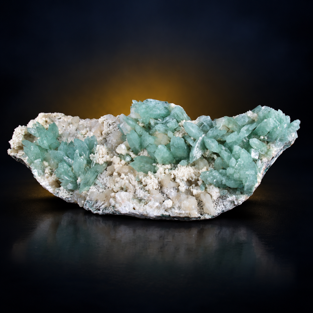 Natural Green Apophyllite with Mordenite Heulandite Crystal Specimen – India