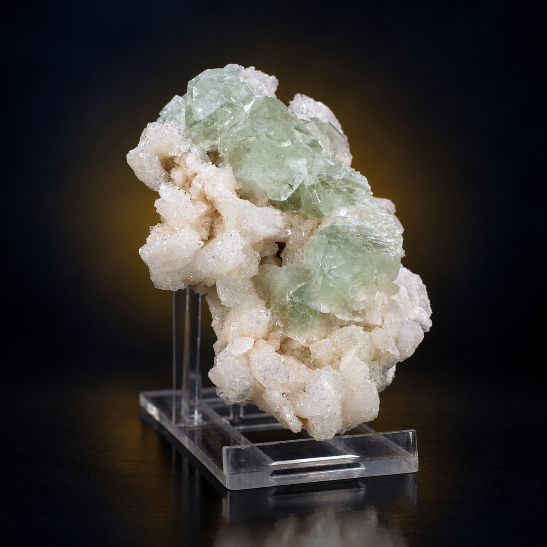 Natural Green Apophyllite with Stilbite Mineral Specimen – 100g