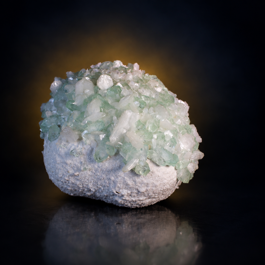 Natural Green Apophyllite, Stilbite with Heulandite Crystal Specimen – India