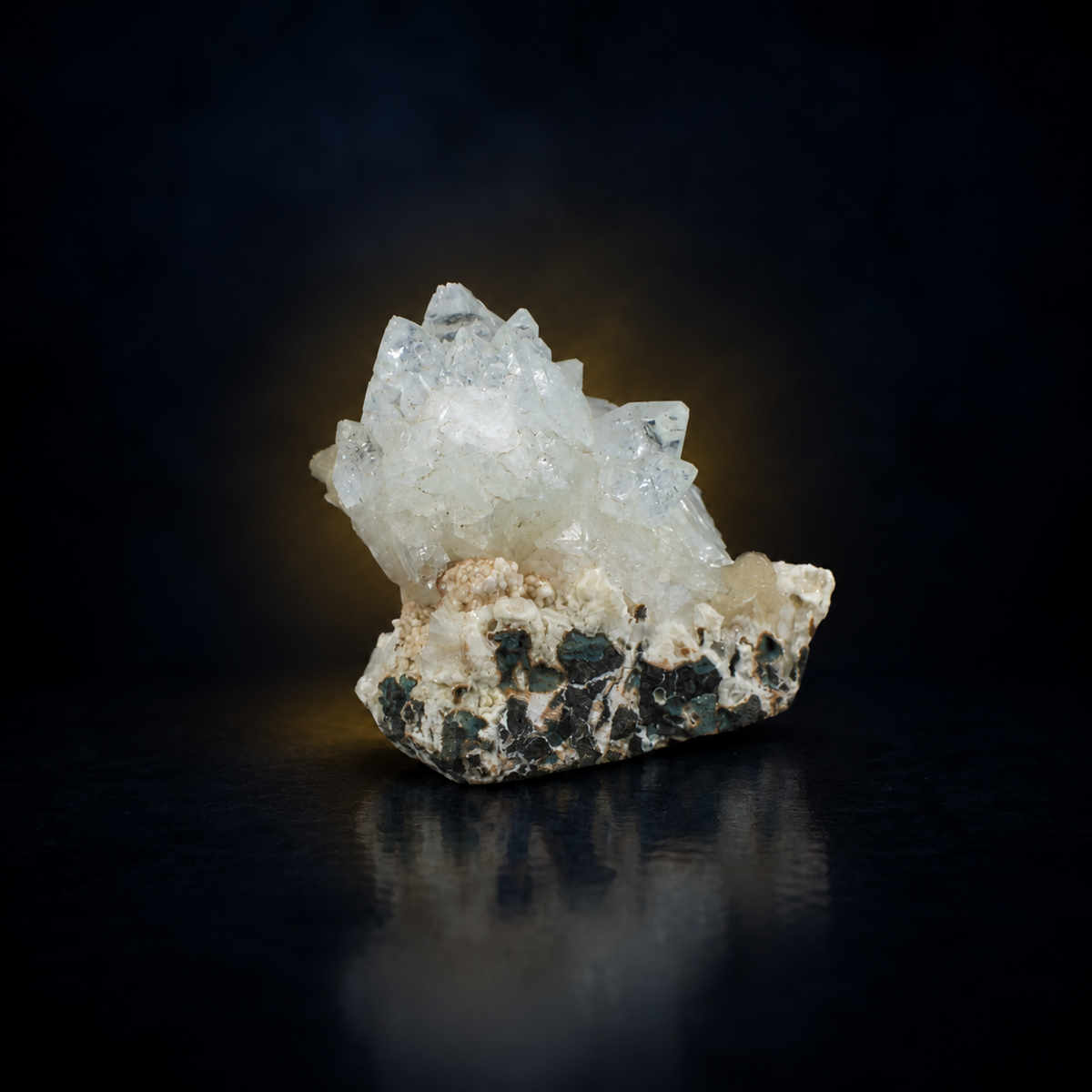 Natural White Apophyllite with Stilbite on Basalt Matrix – 260 g