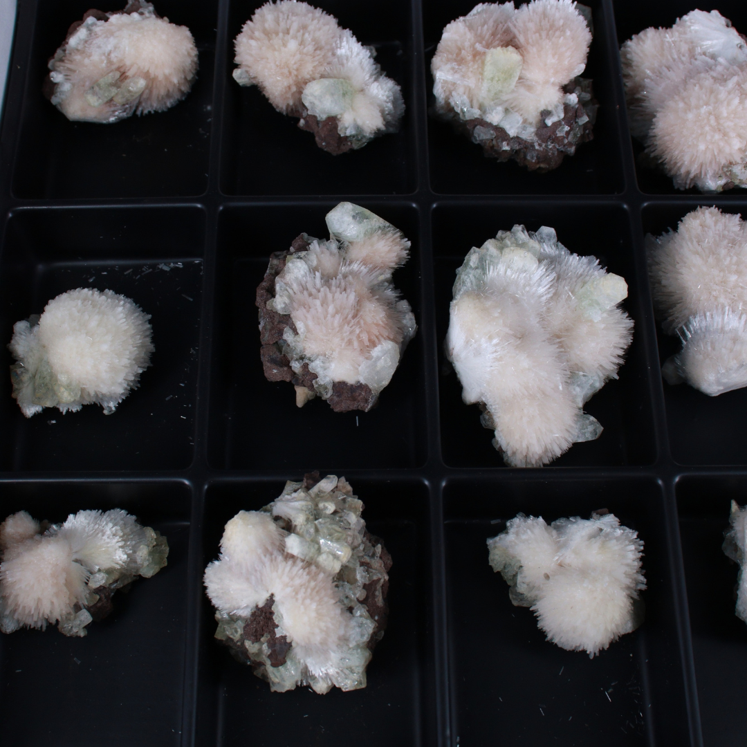 Natural Green Apophyllite with Stilbite, Heulandite Scolecite Crystal Lot – 18 PCS – Mineral Specimens from India