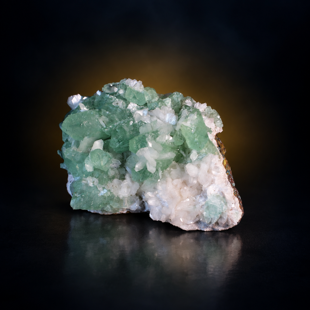 Natural Green Apophyllite, Stilbite with Heulandite Crystal Specimen – India