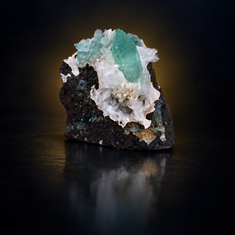 Green Apophyllite Tabular Crystal Group with Stilbite and Heulandite on Matrix | 70 g | 7 × 5 × 3 cm