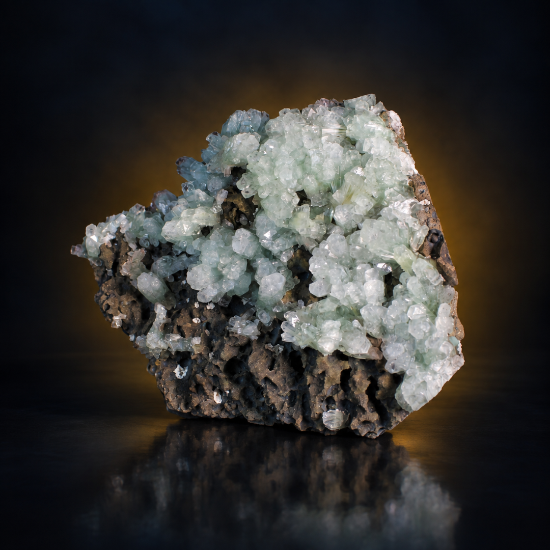 Natural Green Apophyllite with Heulandite Crystal Specimen – India