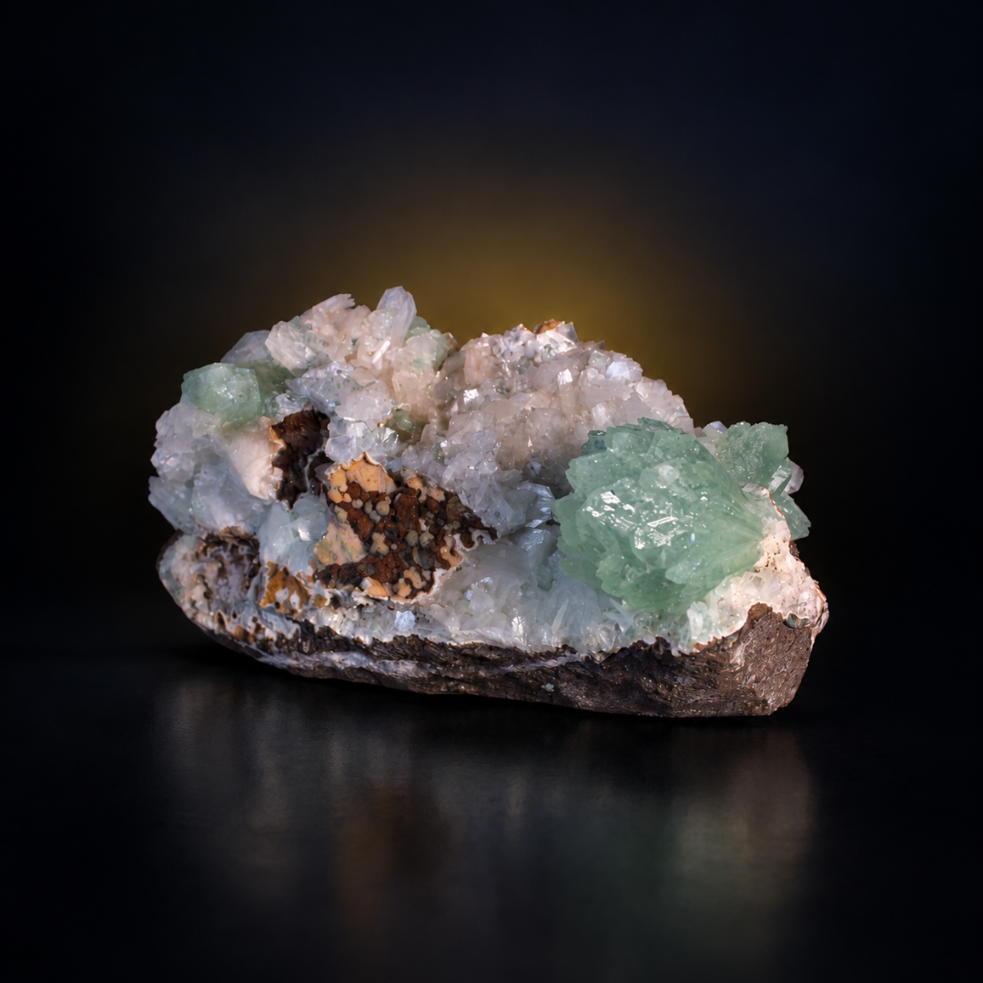 Natural Green Apophyllite, Stilbite with Heulandite Crystal Specimen – India
