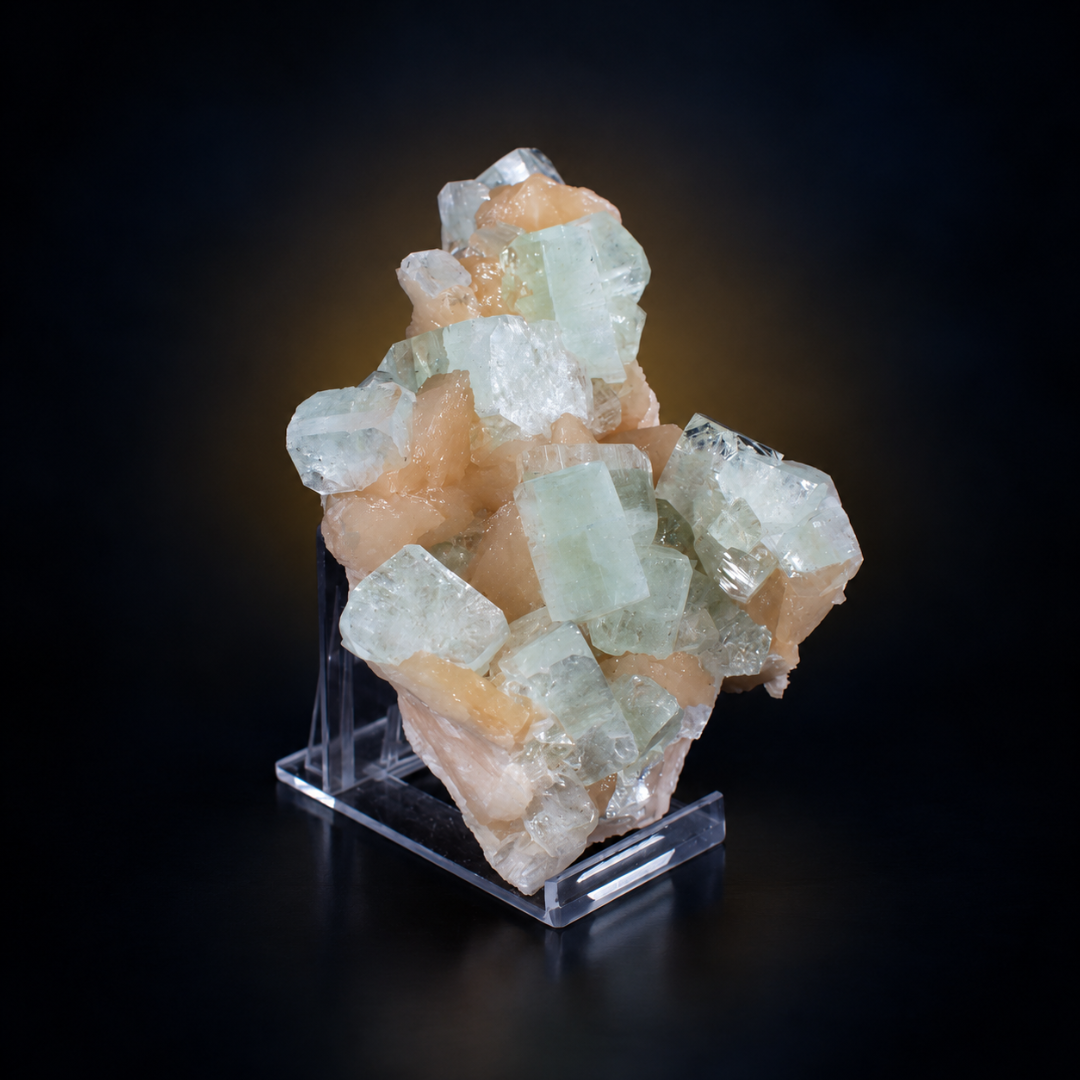 Natural Green Apophyllite with Heulandite Crystal Specimen – India