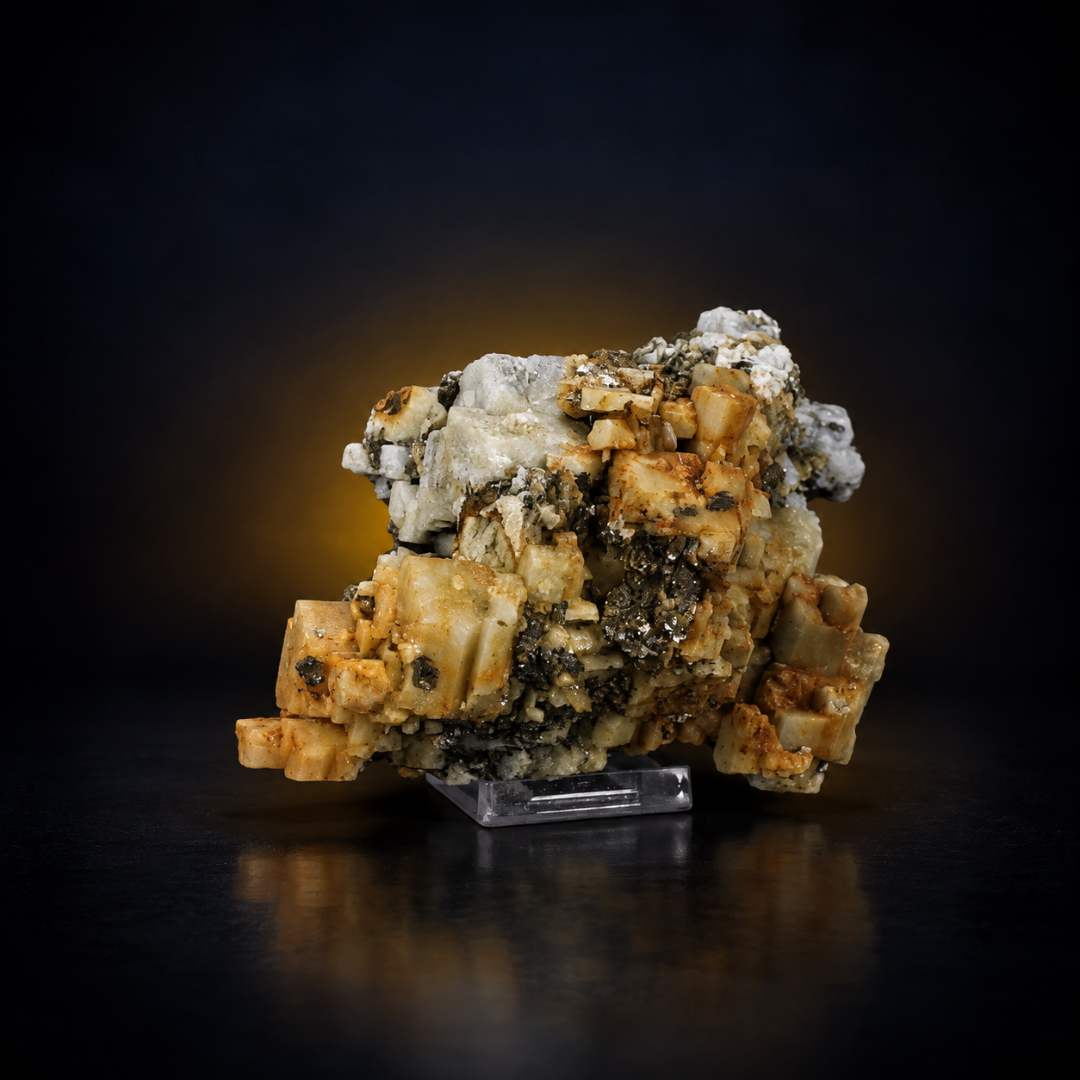 Natural Fluorescent Transparent Apatite Crystal with Pyrite & Black Inclusions