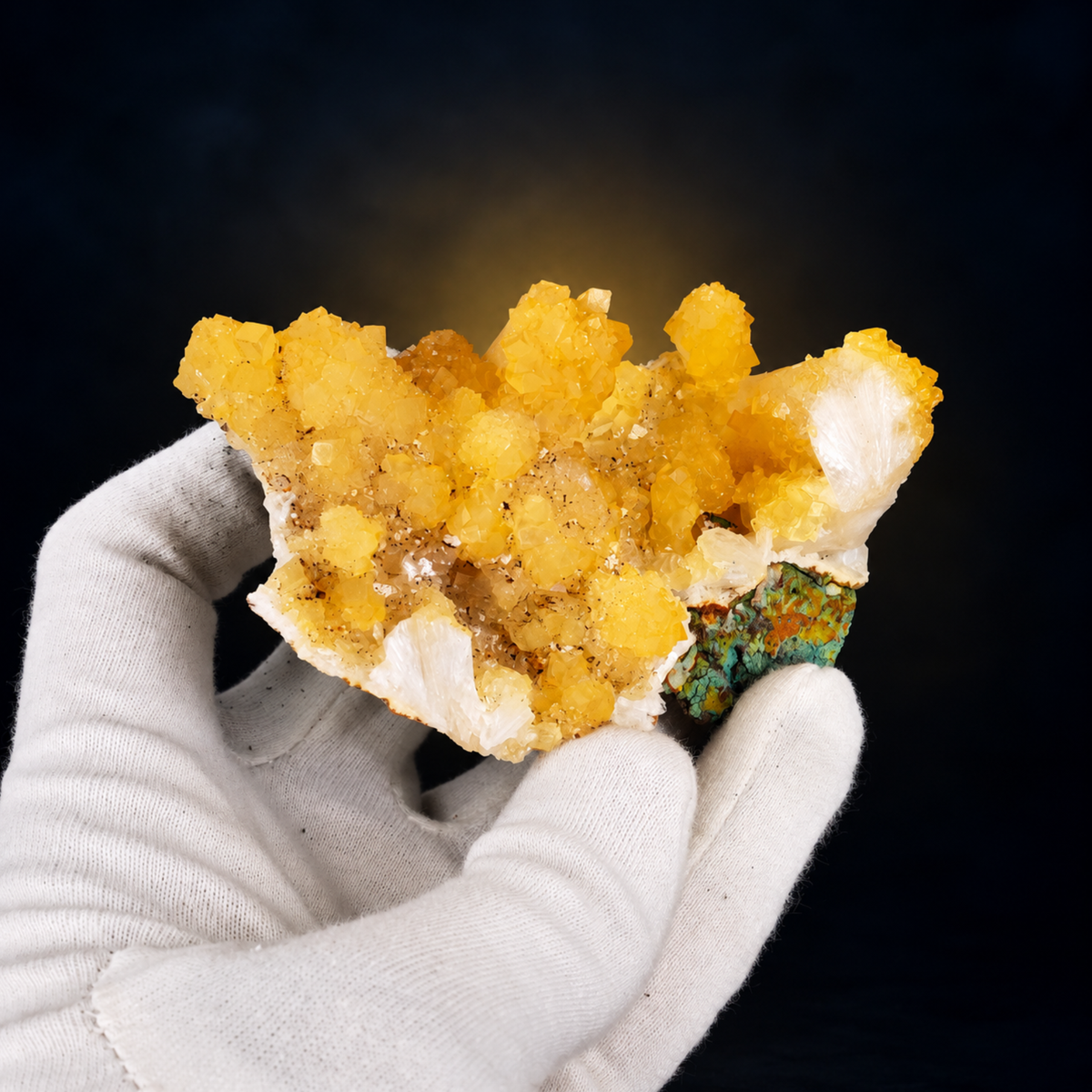 Natural Yellow Calcite with White Stilbite Crystal Cluster – 170 g