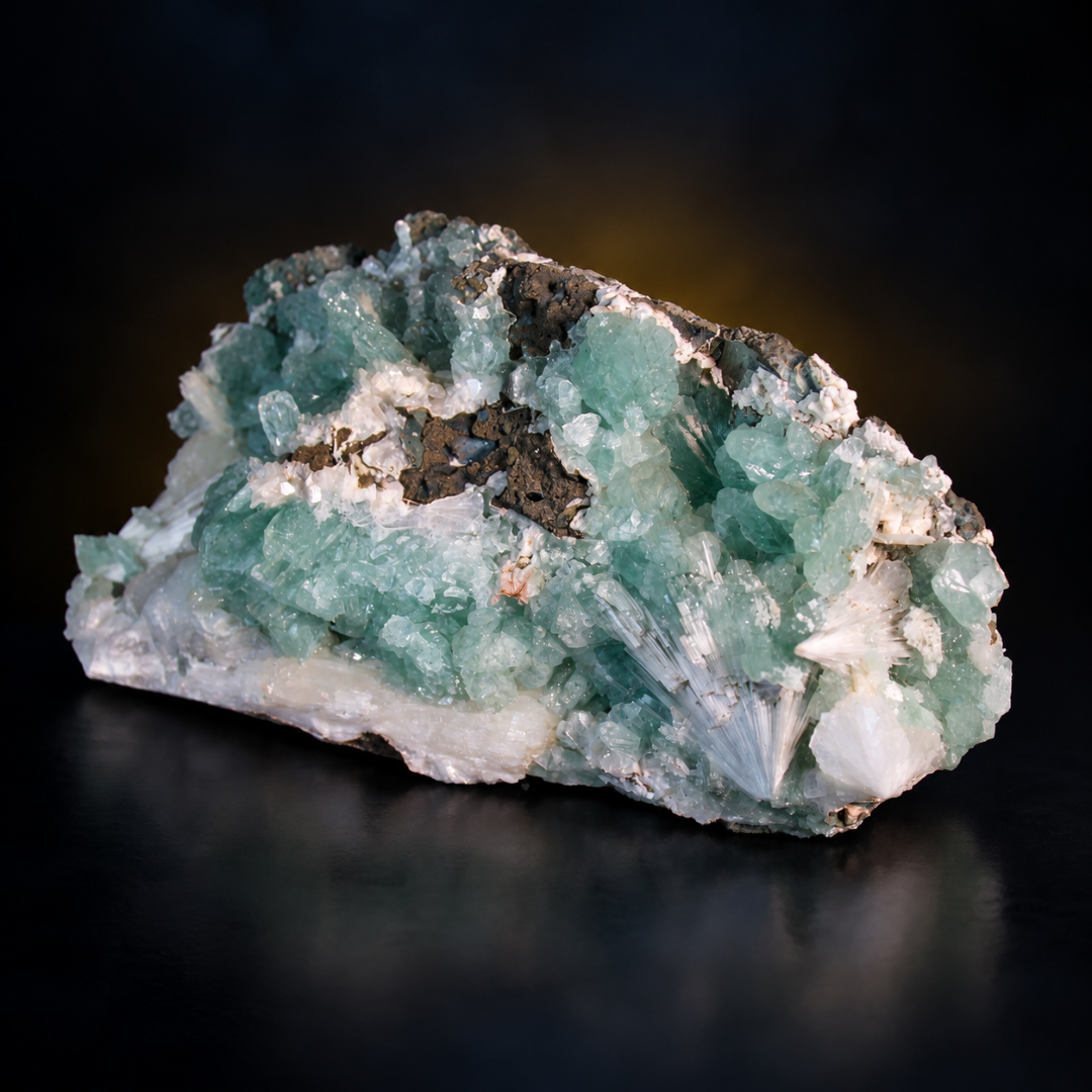 Natural Green Apophyllite with Heulandite & Scolecite Crystal Specimen – India