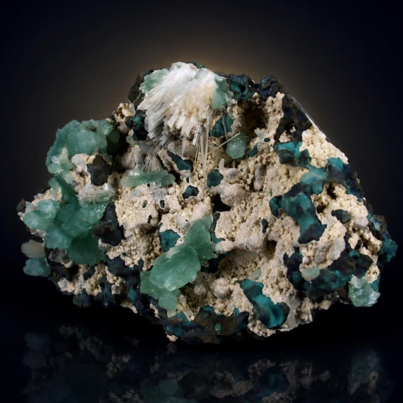 Green Apophyllite Crystal Group on Rock Matrix | 600 g | 16 × 11 × 6 cm