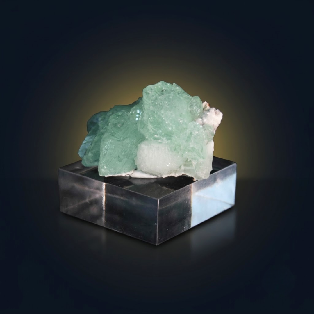Natural Green Apophyllite Crystal with Heulandite Matrix – Mineral Specimen from India