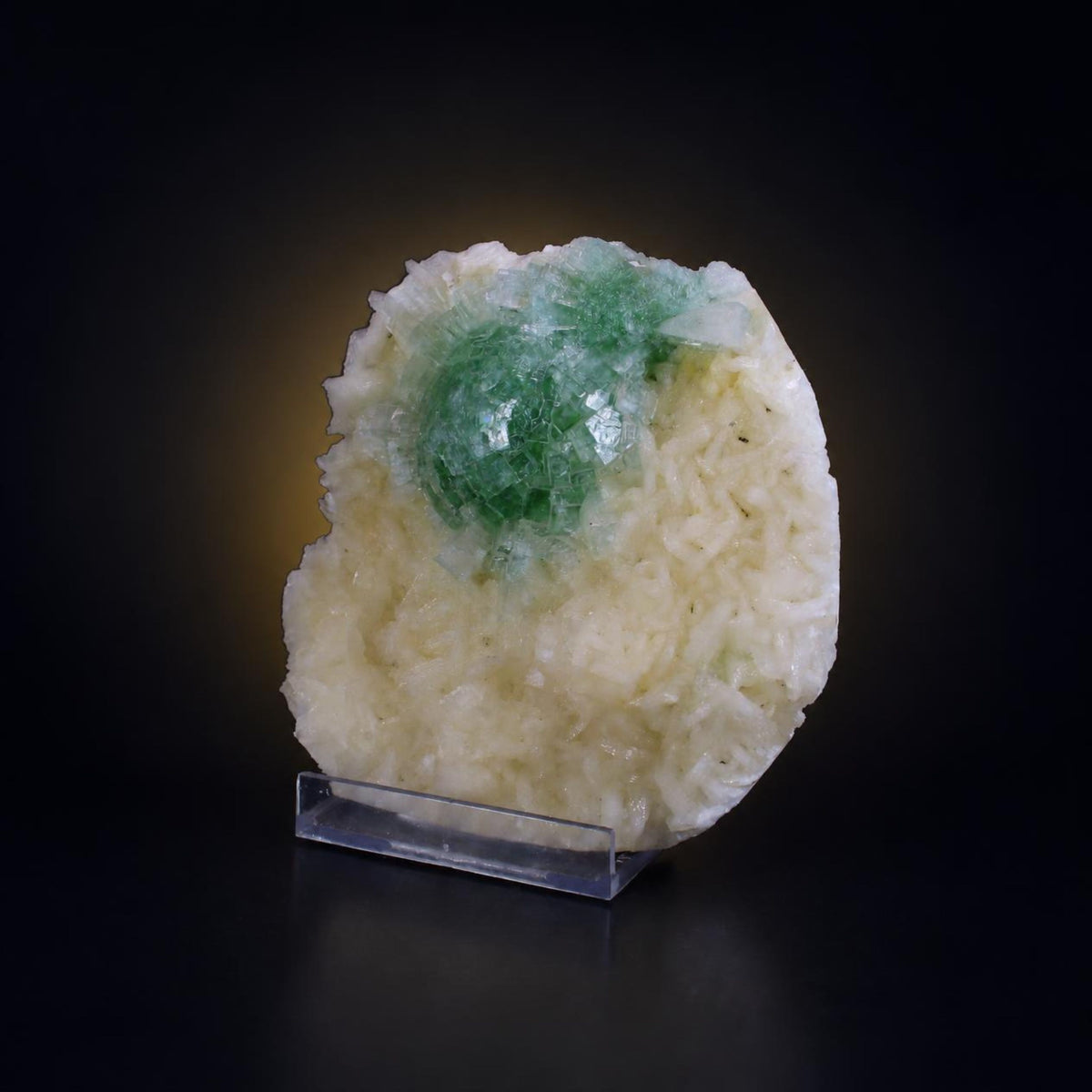 Natural Green Apophyllite with Stilbite Crystal Matrix Mineral Specimen from India 620 gm 13 × 12 × 3 cm