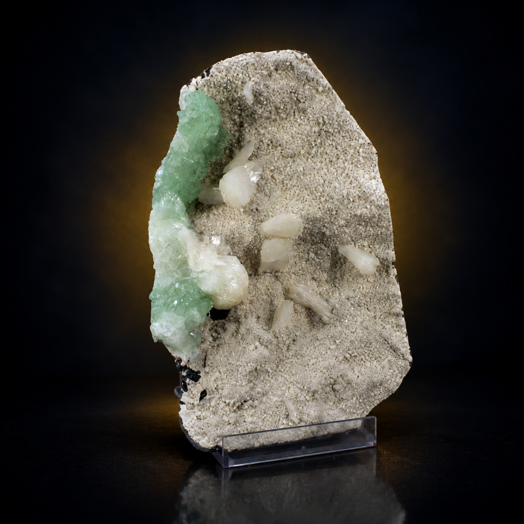 Natural Green Apophyllite with Heulandite Crystal Specimen – India