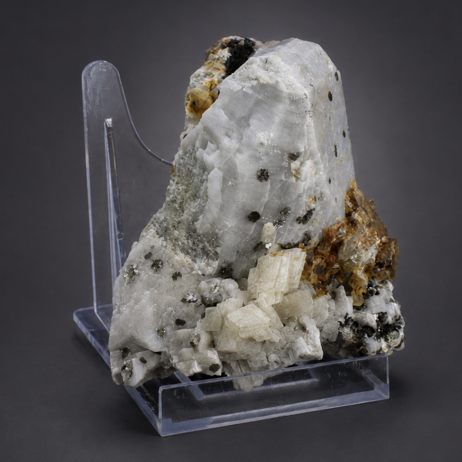 Natural Fluorescent Transparent Apatite with Pyrite & Black Tourmaline on Matrix