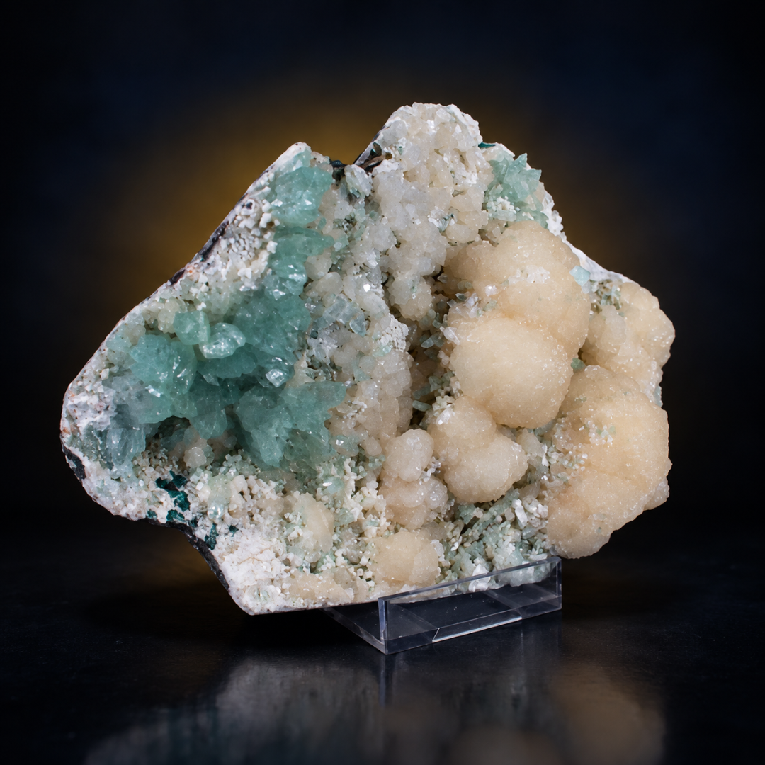 Natural Green Apophyllite with Heulandite Matrix Mineral Specimen
