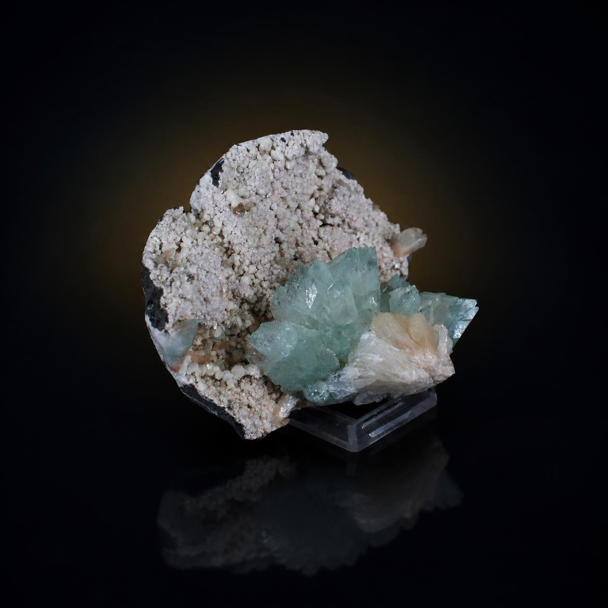 Natural Green Apophyllite with Heulandite  Mordenite Crystal Specimen – India