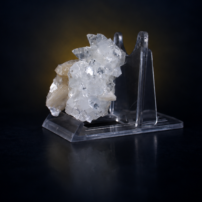 Colourless Apophyllite Tabular Crystal Group with Cream Stilbite | 40 g