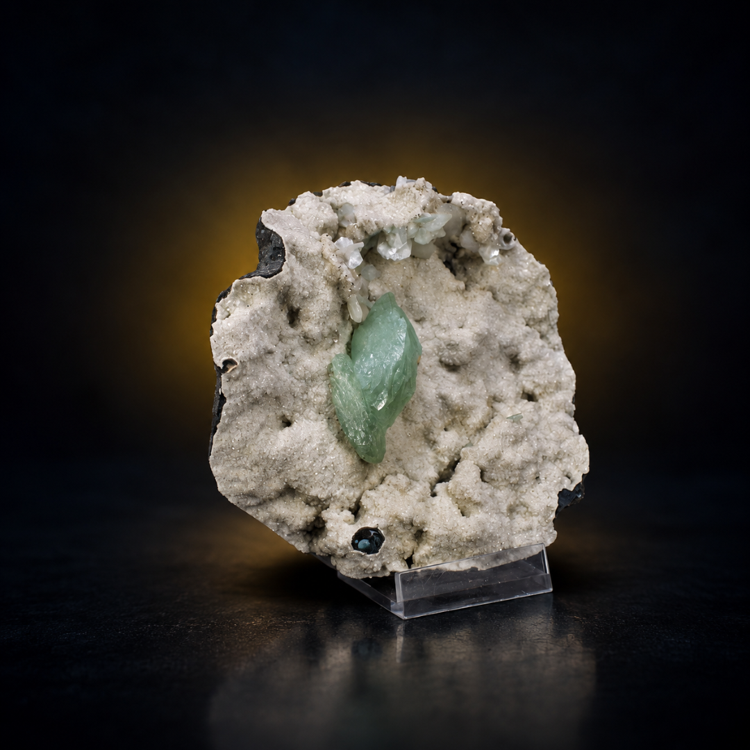Natural Green Apophyllite with Heulandite Mordenite Crystal Specimen – India