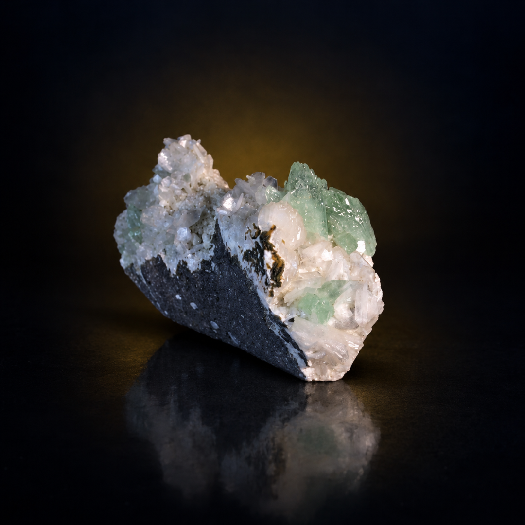 Natural Green Apophyllite, Stilbite with Heulandite Crystal Specimen – India