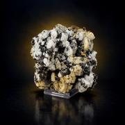 Natural Fluorescent Transparent Apatite Crystal with Pyrite Black Inclusions