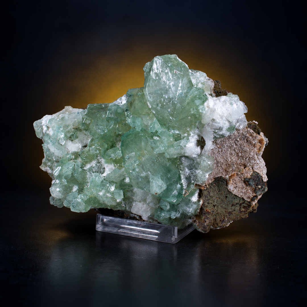 Natural Green Apophyllite with Heulandite Crystal Specimen – India