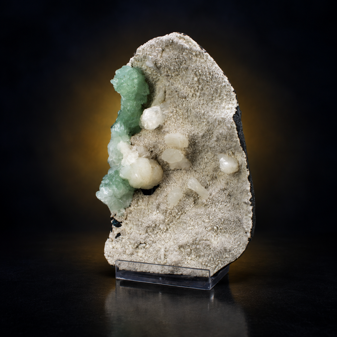 Natural Green Apophyllite with Heulandite Crystal Specimen – India
