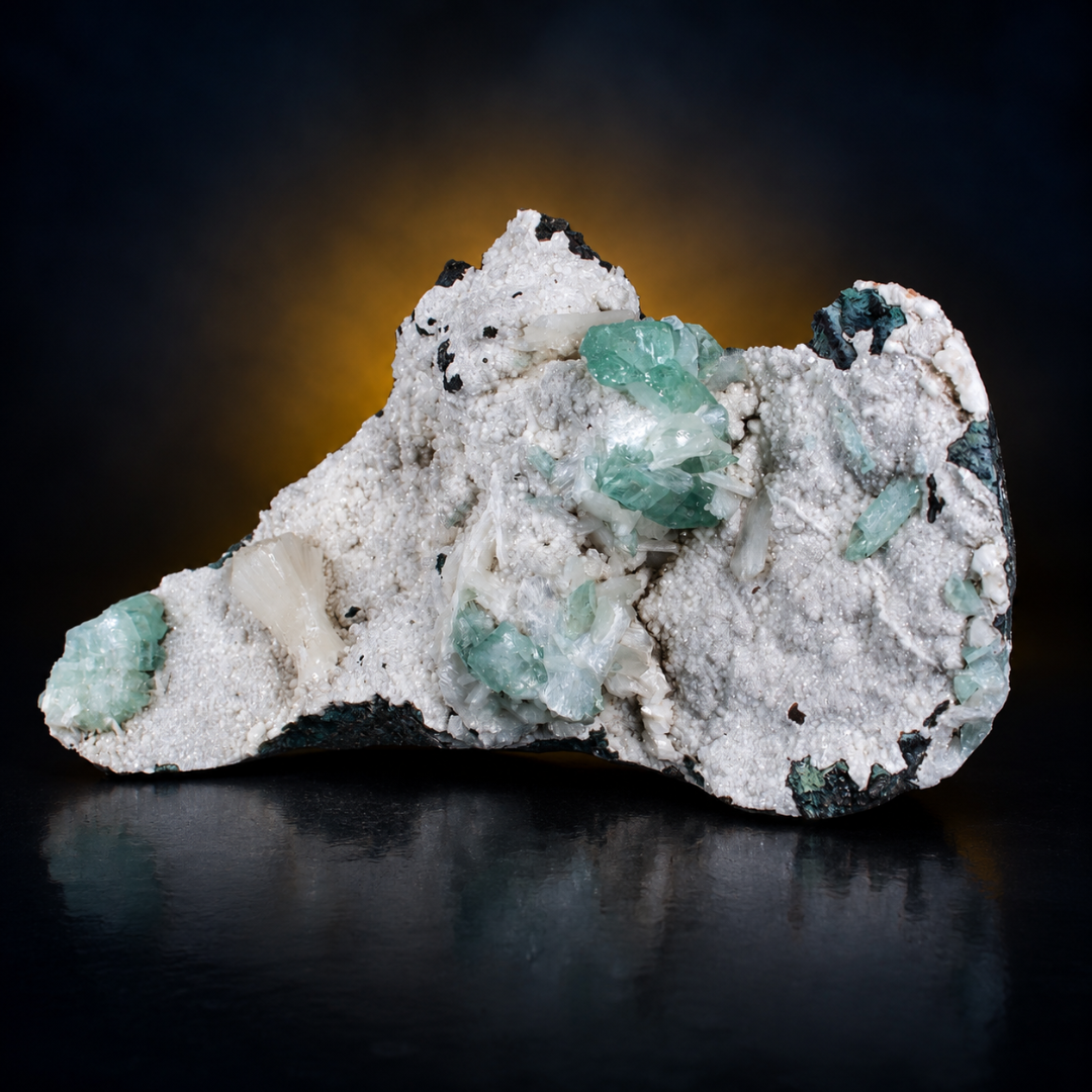Natural Green Apophyllite with Heulandite Crystal Specimen – India