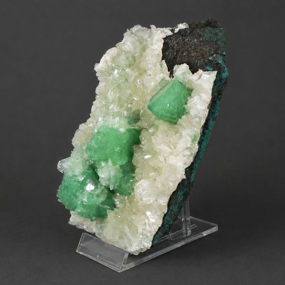Green Apophyllite Crystals with White Stilbite on Contrasting Rock Matrix | 390 g | 13 × 10 × 3 cm