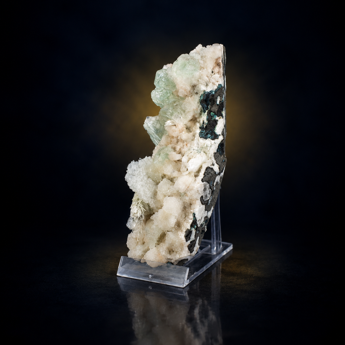 Natural Green Apophyllite with Heulandite and Stilbite on Matrix – 220 g