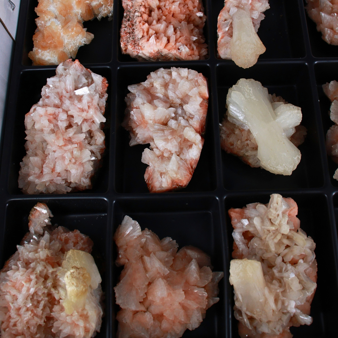 Natural Orange Stilbite with Heulandite Crystal Lot – 18 PCS – Mineral Specimens from India