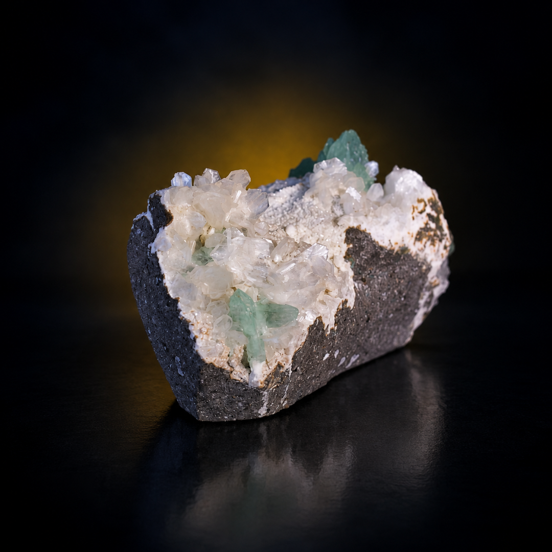 Natural Green Apophyllite, Stilbite with Heulandite Crystal Specimen – India