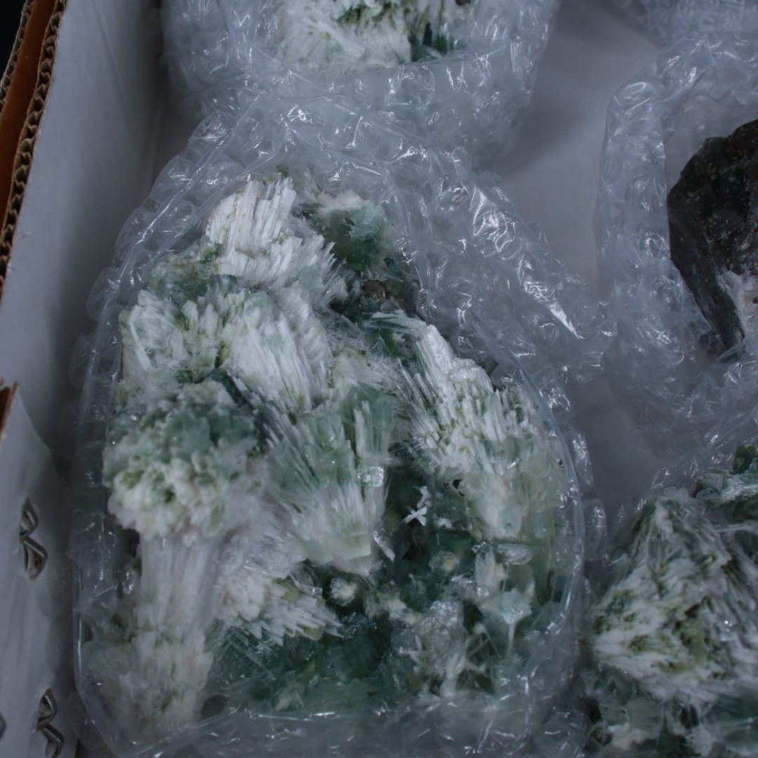 Natural Green Apophyllite with Scolecite Crystal Lot – 12 Pieces from India