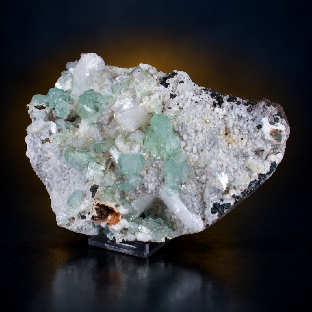 Natural Green Apophyllite with Heulandite Crystal Specimen – India