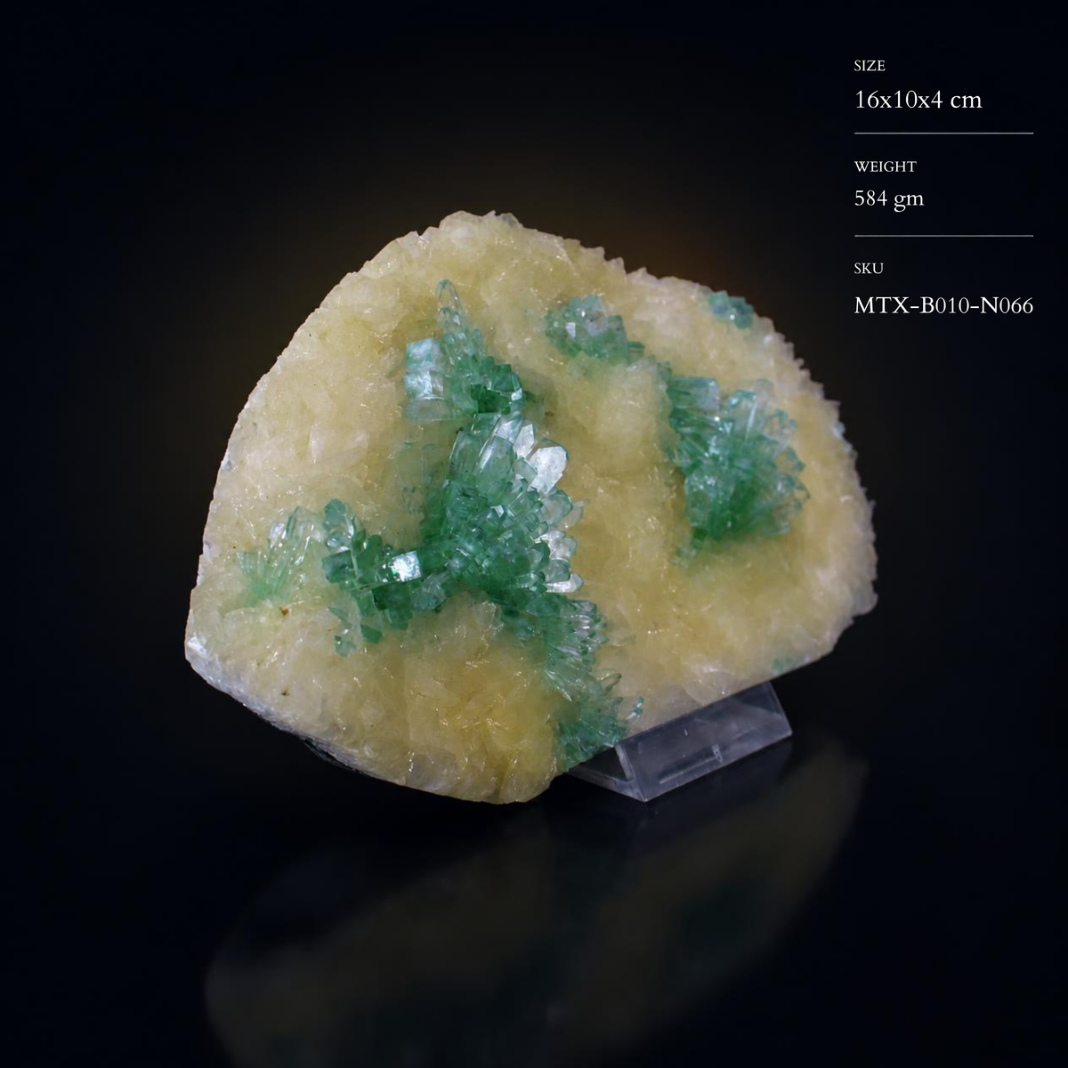 Natural Green Apophyllite with Stilbite Crystal Matrix Mineral Specimen from India 584 gm 16 × 10 × 4 cm
