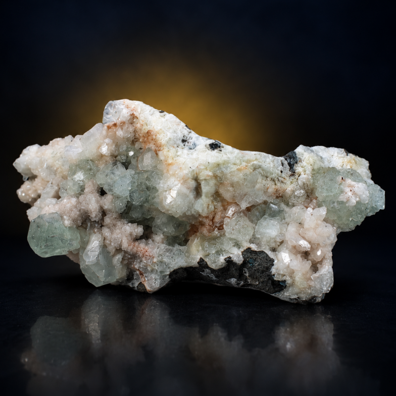 Green Apophyllite Tabular Crystal Group with Heulandite | 300 g | 13 × 5 × 4 cm