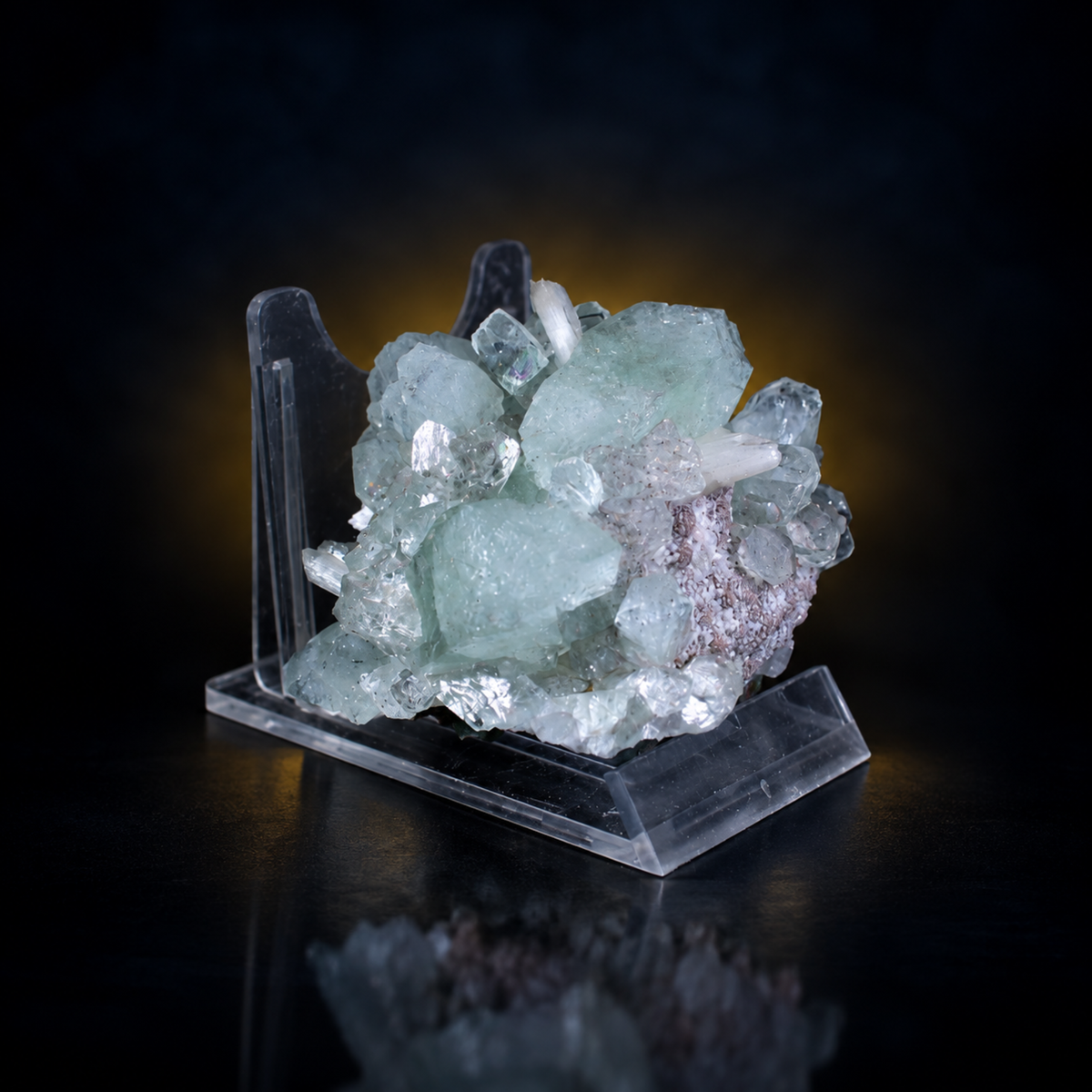 Natural Green Apophyllite Crystal Cluster on Peach-White Stilbite Matrix – 130 g