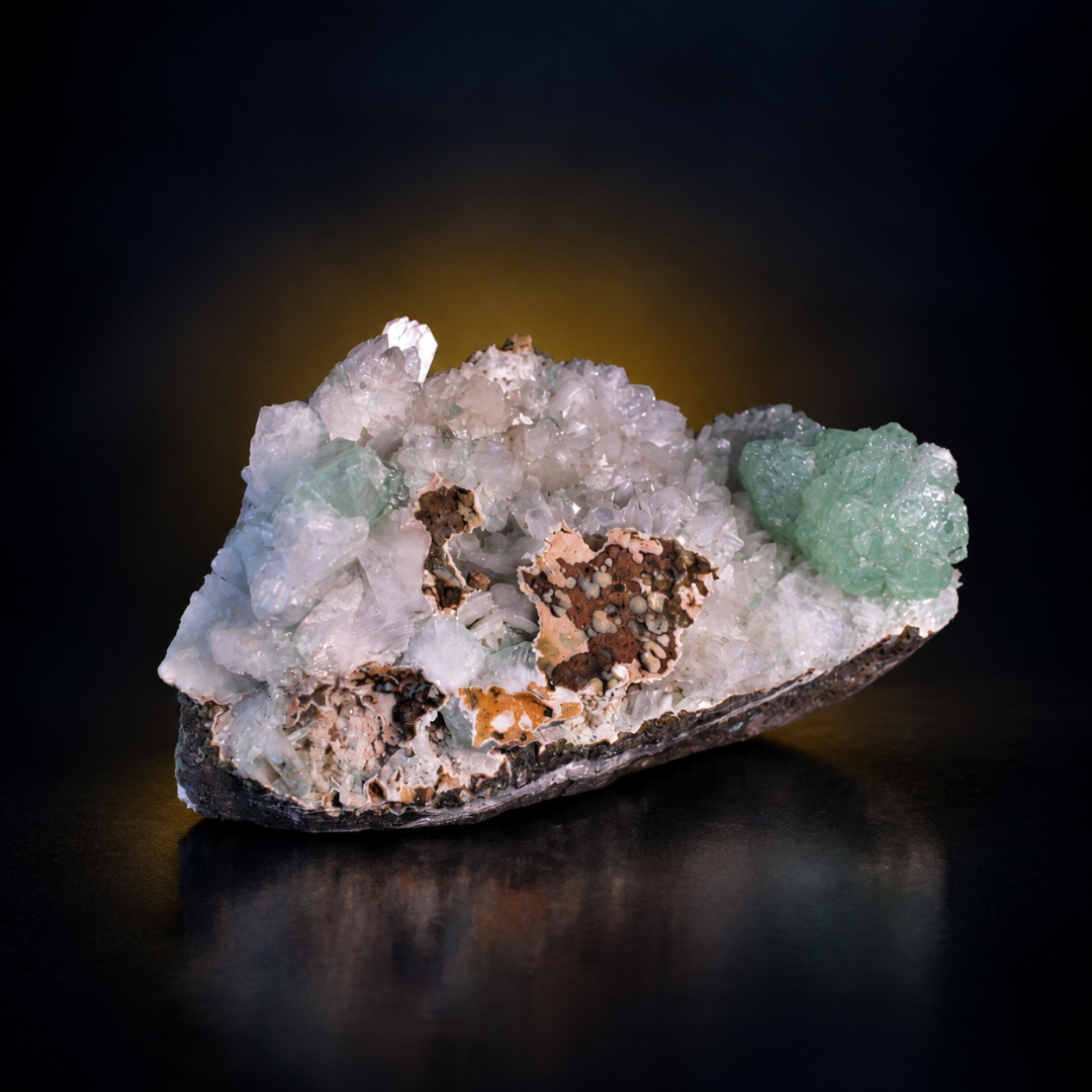Natural Green Apophyllite, Stilbite with Heulandite Crystal Specimen – India