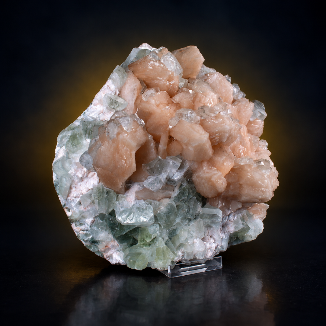 Natural Green Apophyllite with Heulandite Matrix Mineral Specimen – India