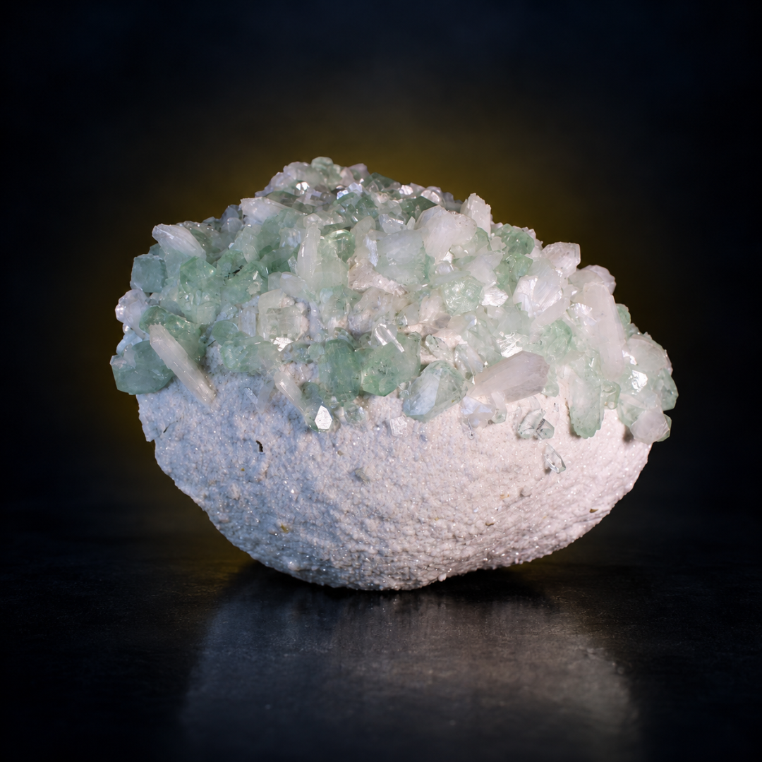 Natural Green Apophyllite, Stilbite with Heulandite Crystal Specimen – India