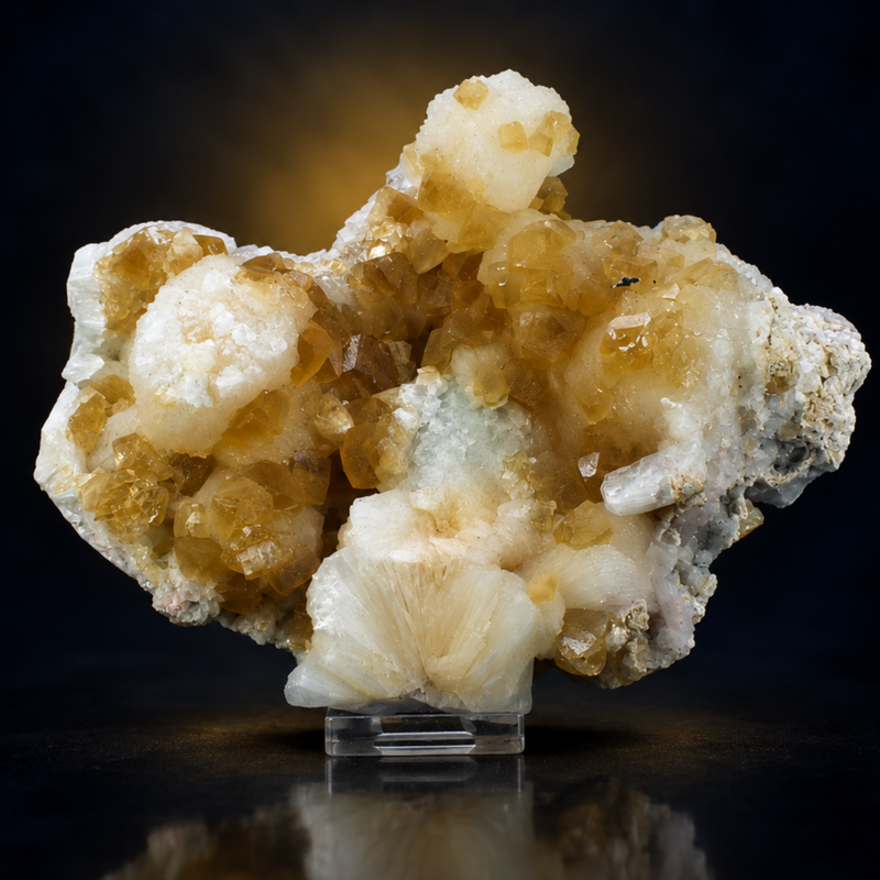 Honey Calcite Crystal Group on Heulandite | 840 g | 16 × 15 × 5 cm